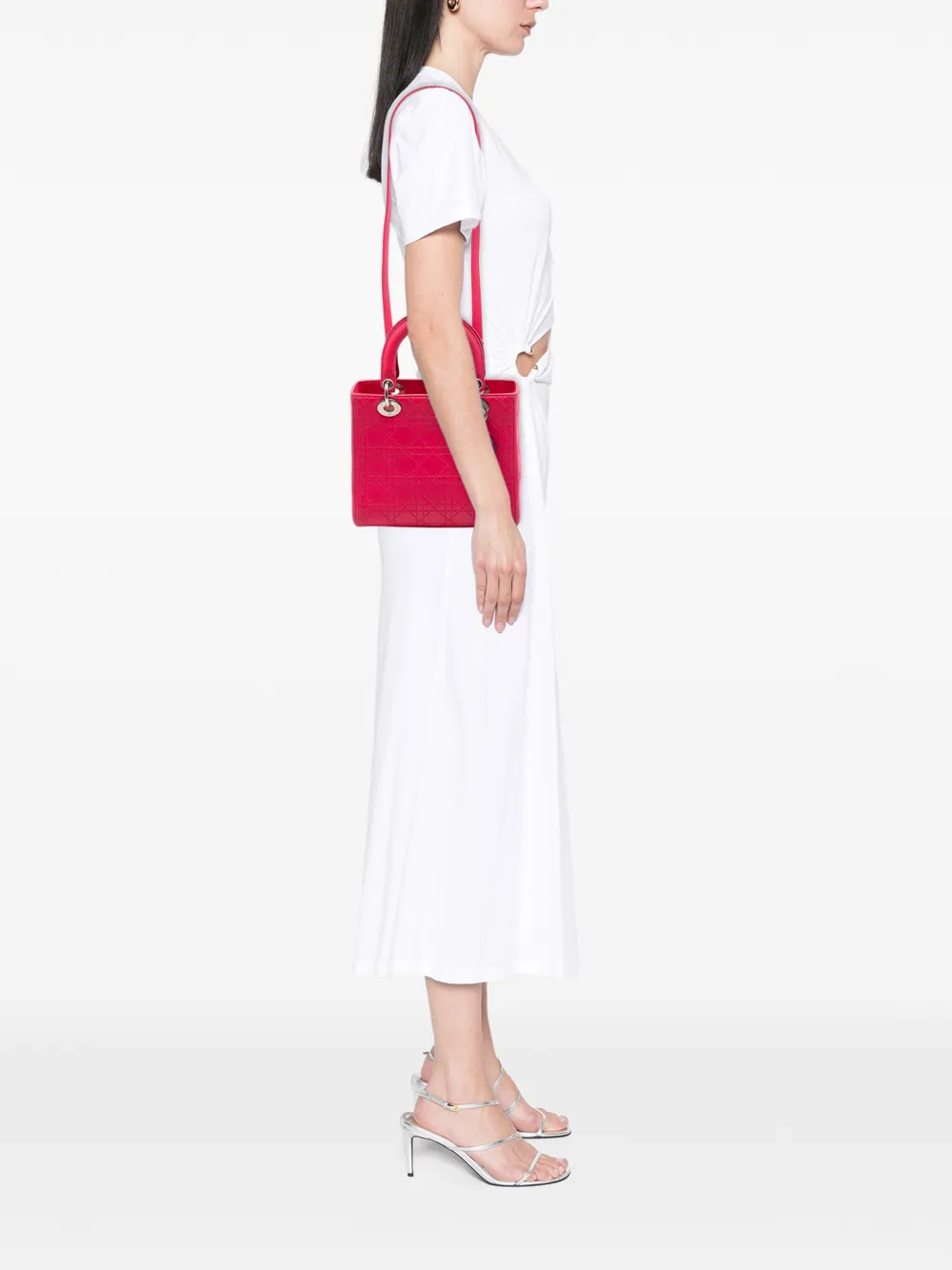 Dior Pre-owned 2013 Medium Ultra Matte Calfskin Cannage Embossed Lady Dior Satchel in Pink, view 2