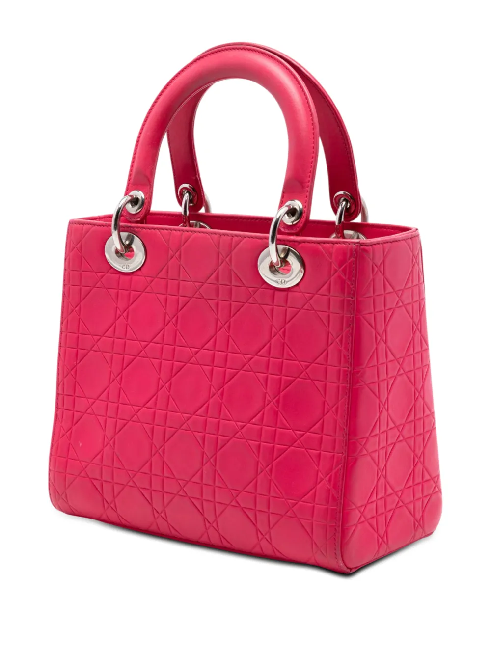 Dior Pre-owned 2013 Medium Ultra Matte Calfskin Cannage Embossed Lady Dior Satchel in Pink, view 3