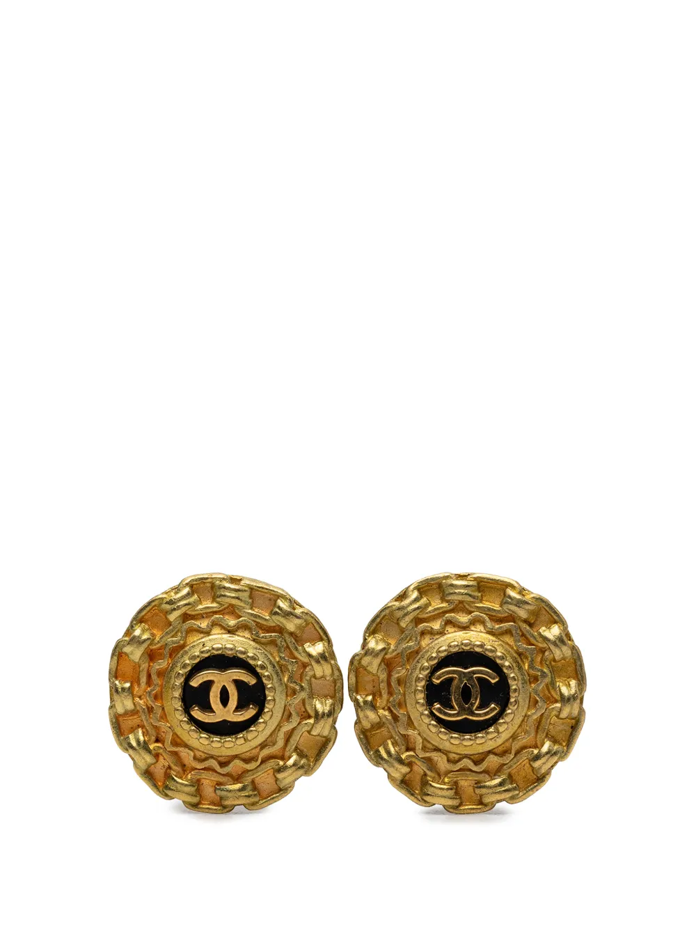 CHANEL Pre-Owned 1995 CC Gold Plated Resin Chain Round Clip On Earrings costume earrings - Nero