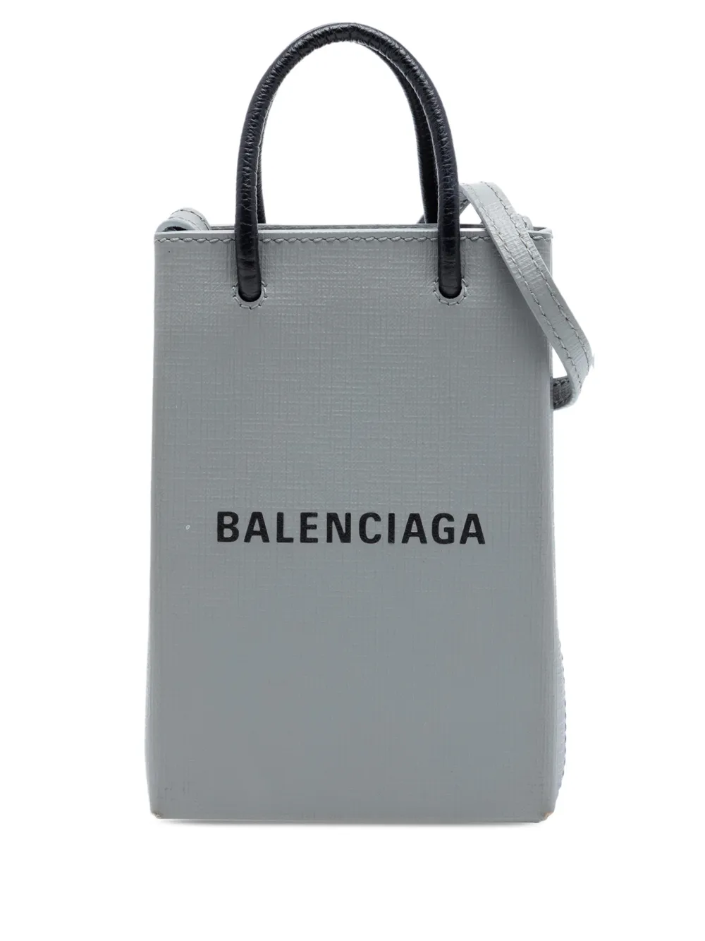 Balenciaga Pre-Owned 2021 Mini Calfskin Logo Shopping Phone Holder satchel - Grigio