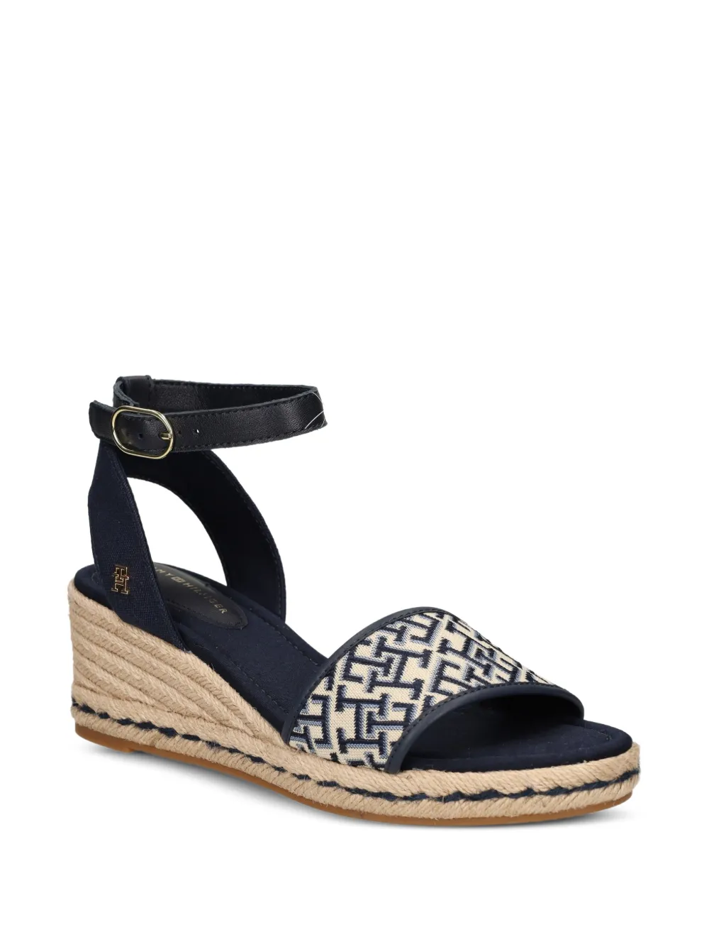 Tommy Hilfiger Sandalen met monogram-patroon en sleehak Blauw