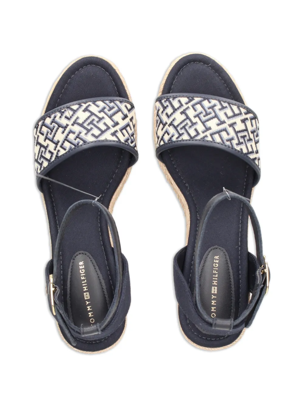 Tommy Hilfiger Sandalen met monogram-patroon en sleehak Blauw
