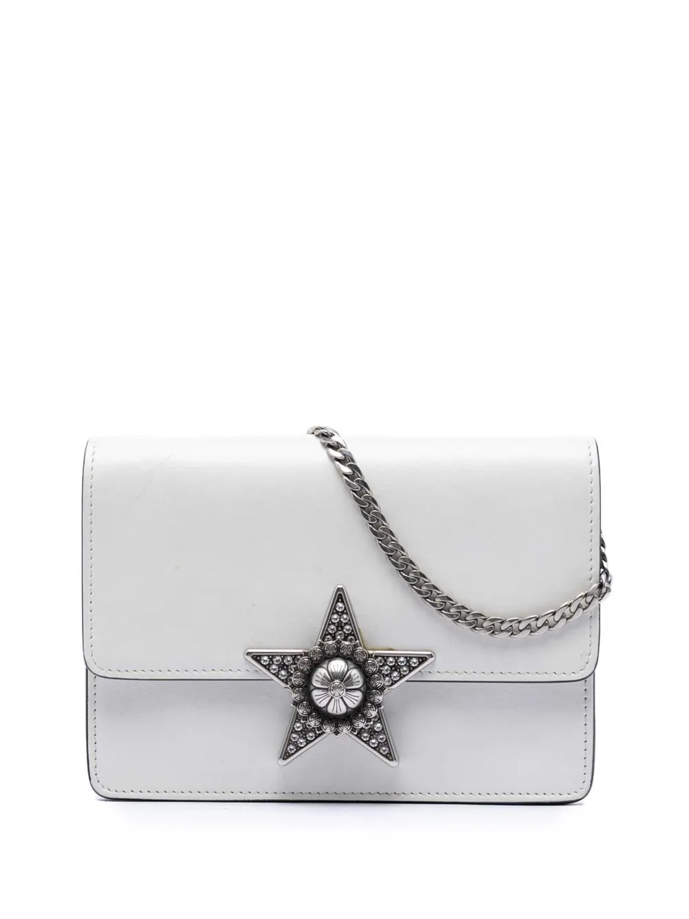 Miu Miu Pre-Owned 2010-2026 Smooth Leather Star Crystal Embellished crossbody bag - Bianco