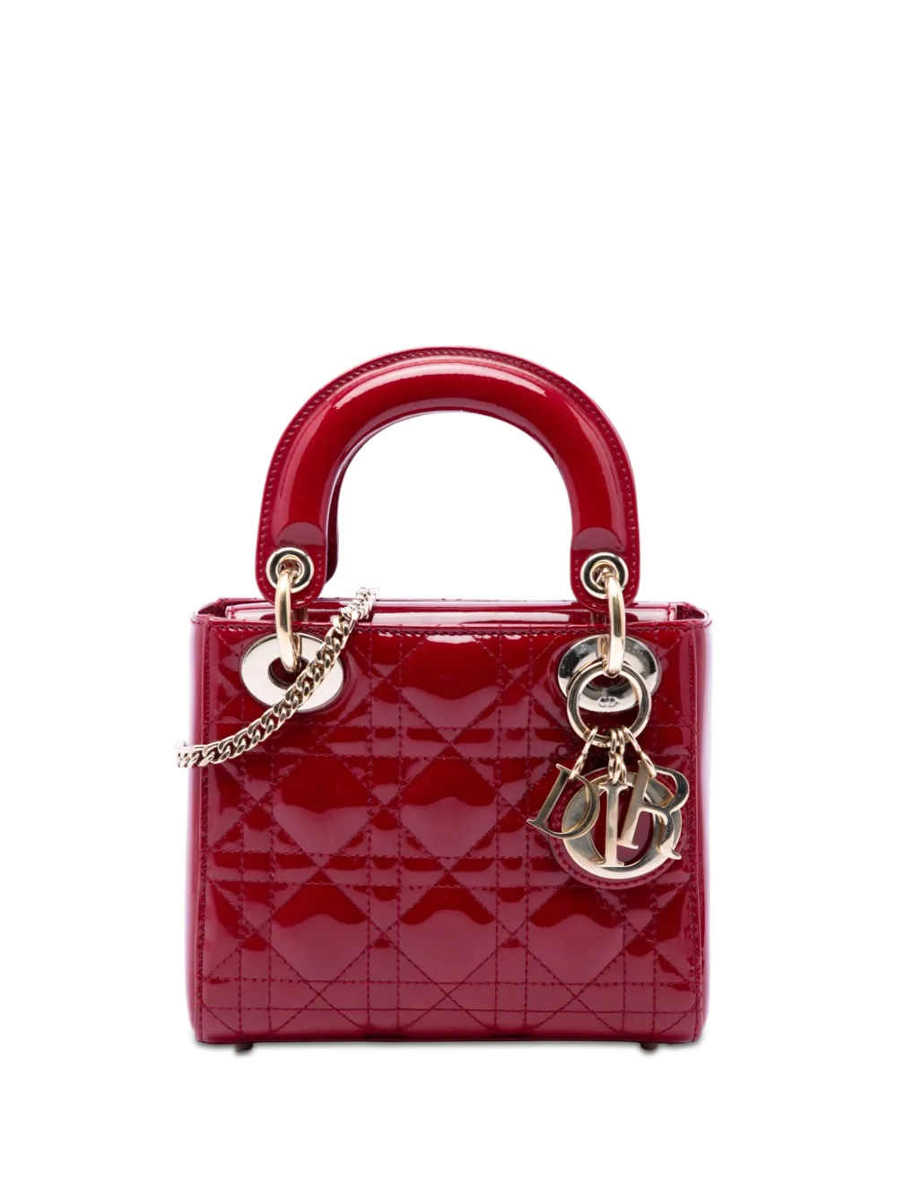 Christian Dior Pre-Owned 2019 Mini Patent Cannage Lady Dior satchel - Red