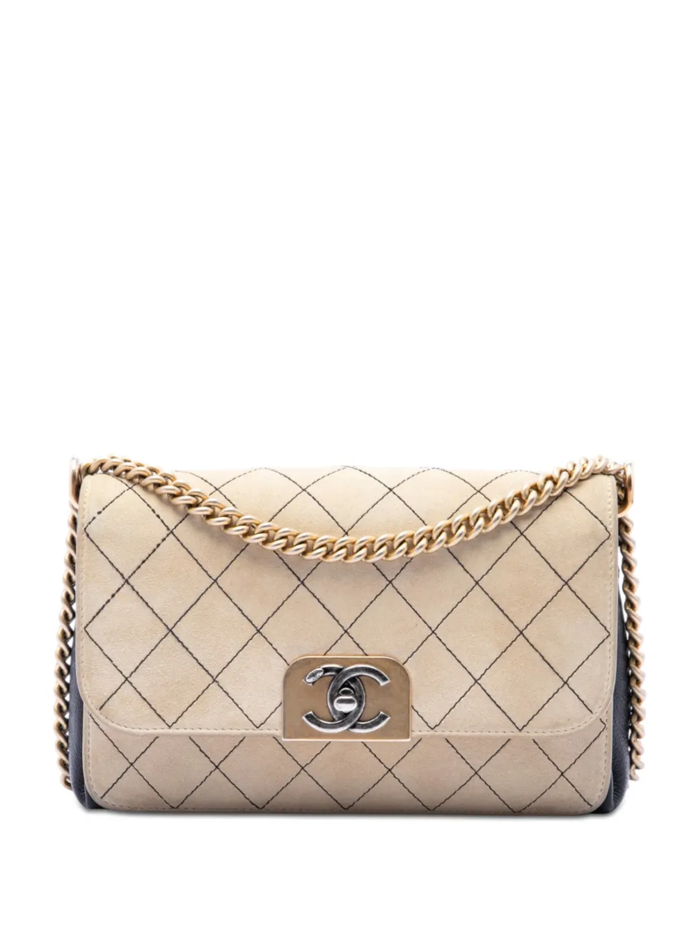 CHANEL Pre-Owned 2016-2017 CC Stitched Suede and Calfskin Single Flap crossbody bag - Toni neutri