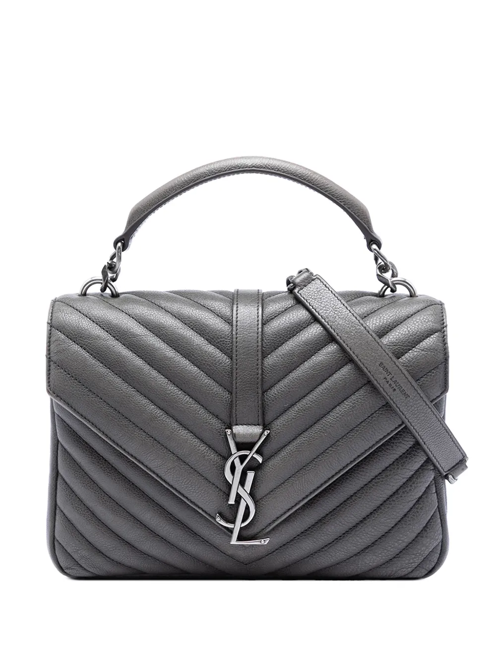 Saint Laurent Pre-Owned 2016 Medium Chevron Sheepskin Monogram College satchel - Grey