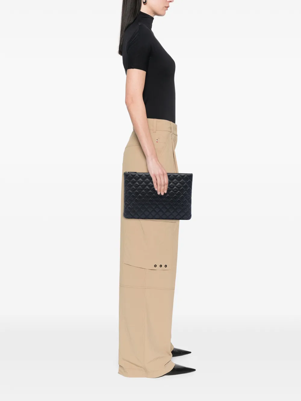  Chanel Pre-owned Bolso De Mano O Case Grande Con Diseño Acolchado De Piel De Borrego 2014-2015 - Negro 