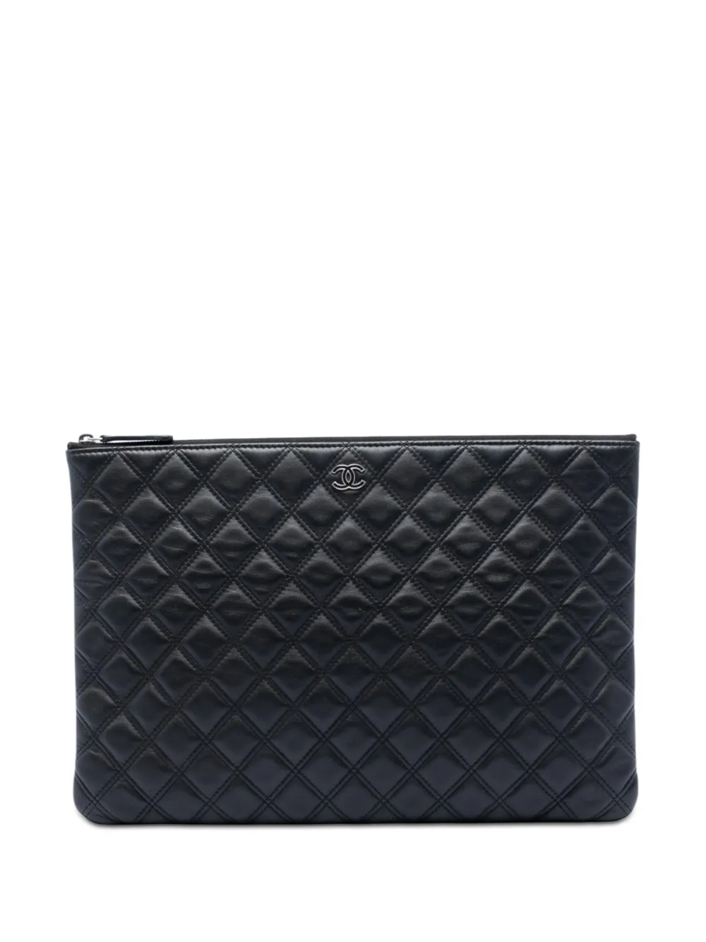 CHANEL Pre-Owned 2014-2015 Large Quilted Lambskin Double Stitch O Case clutch bag - Nero