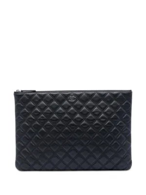 CHANEL Pre-Owned 2000s Large Nylon Quilted Laptop Case Bag | Black