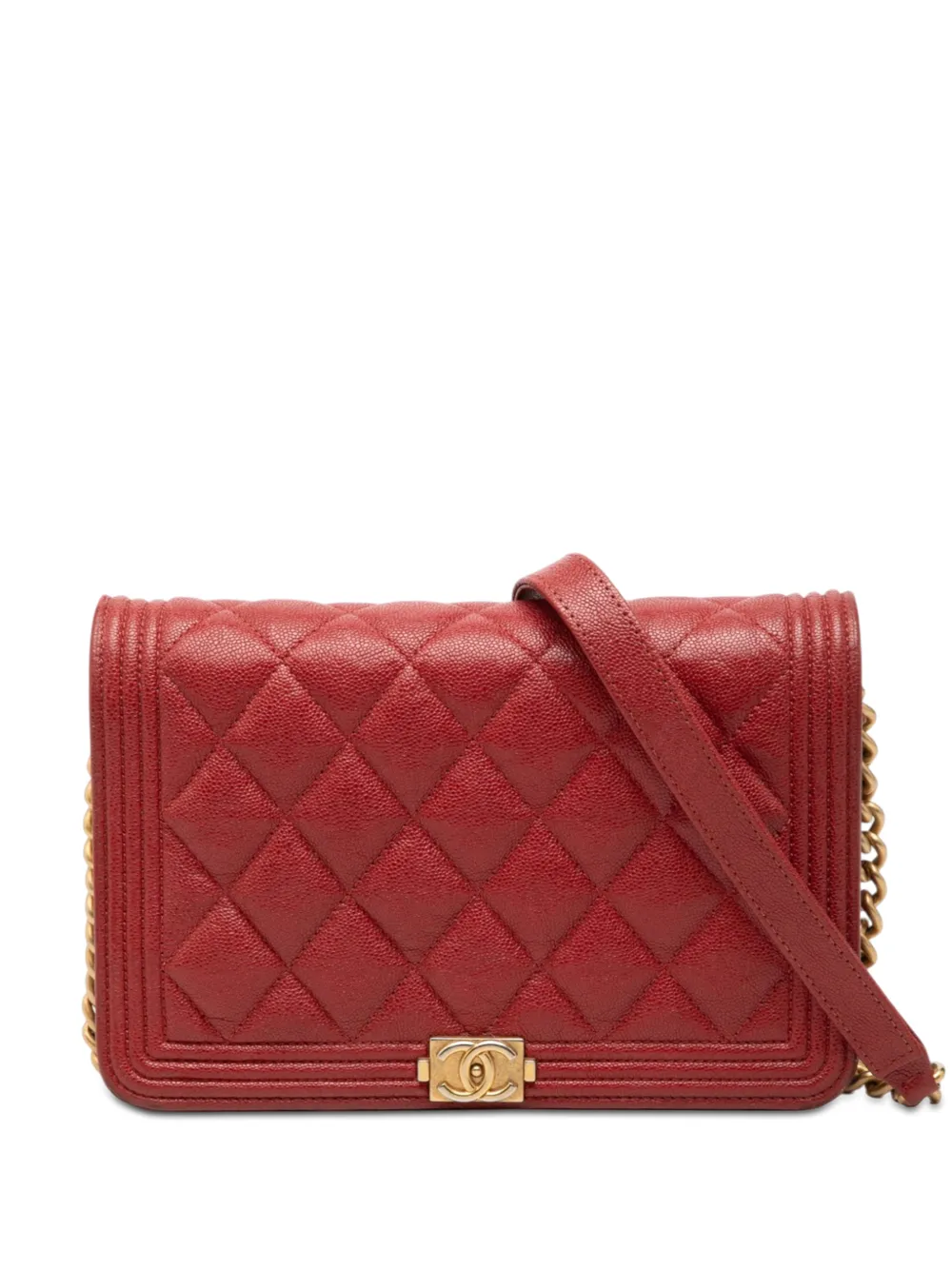 CHANEL Pre-Owned 2019 Quilted Caviar Boy Wallet on Chain crossbody bag - Rosso