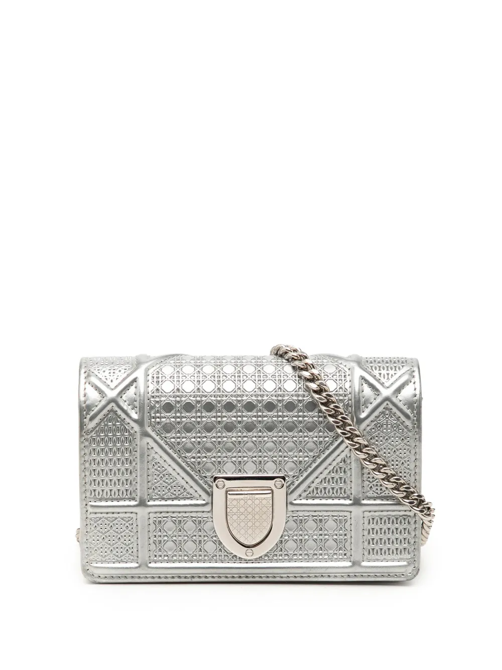 Christian Dior Pre-Owned 2016 Baby Metallic Patent Microcannage Diorama Flap crossbody bag - Silver