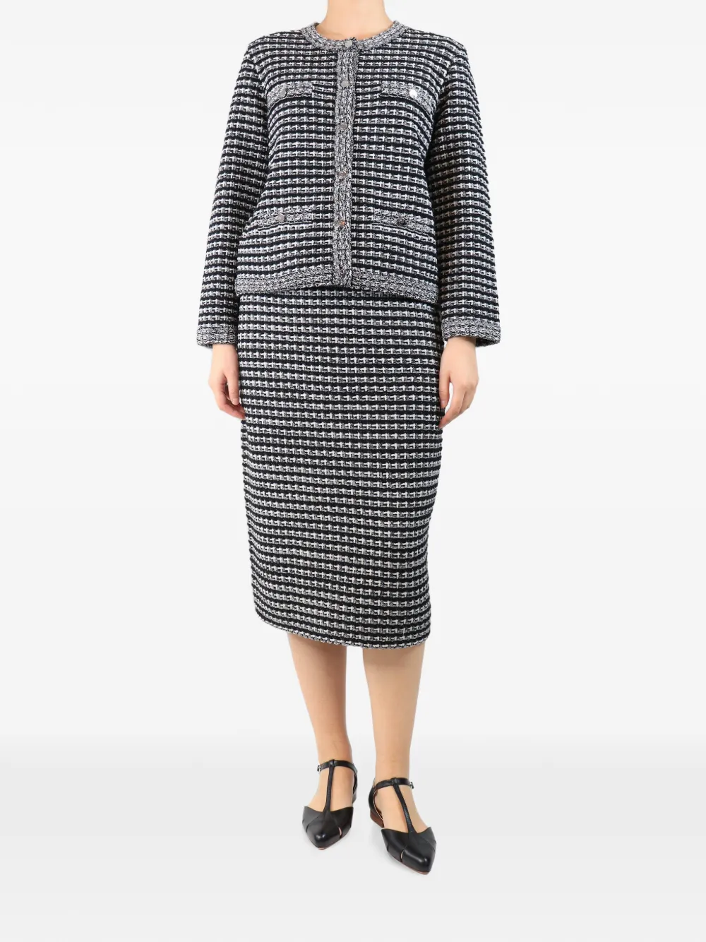 Tory Burch Set cardigan e gonna in maglia jacquard - Nero