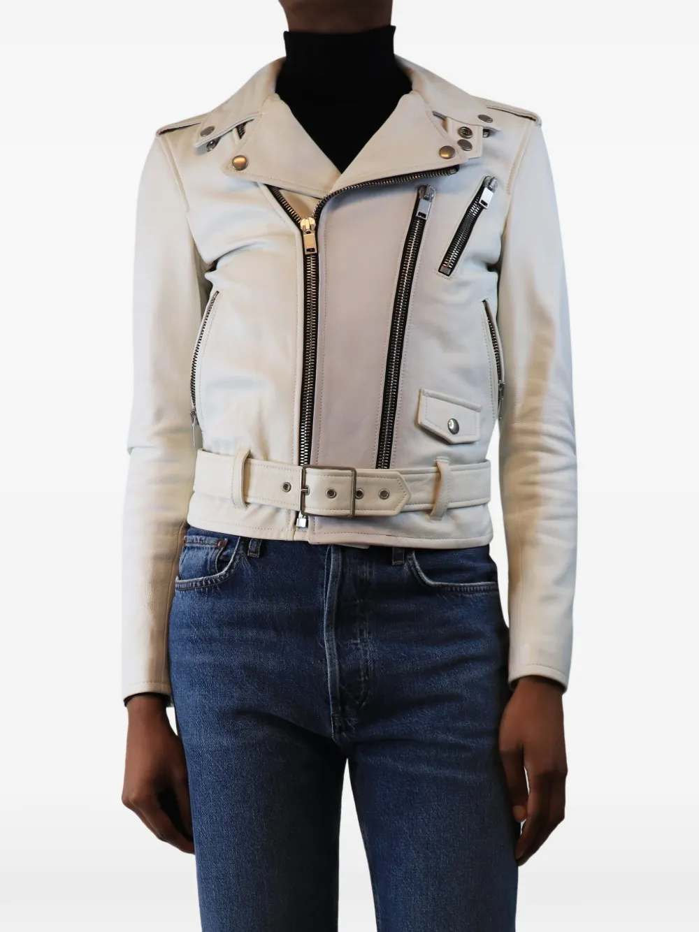 Saint Laurent Pre-Owned Giacca biker in pelle con cintura - Toni neutri