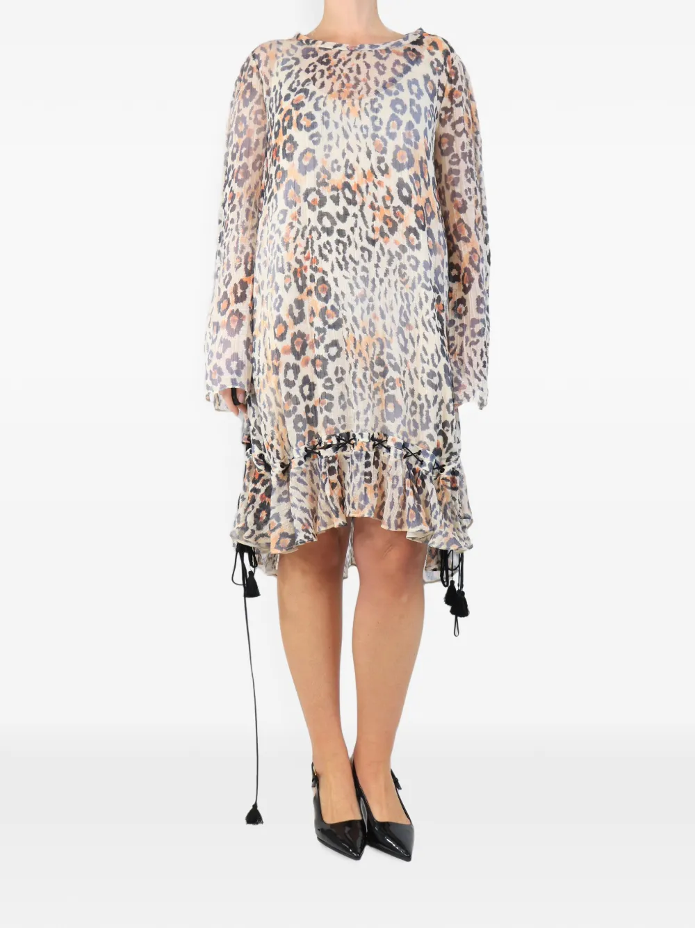 Chloé Vintage leopard-print long-sleeve mini dress - Neutrals