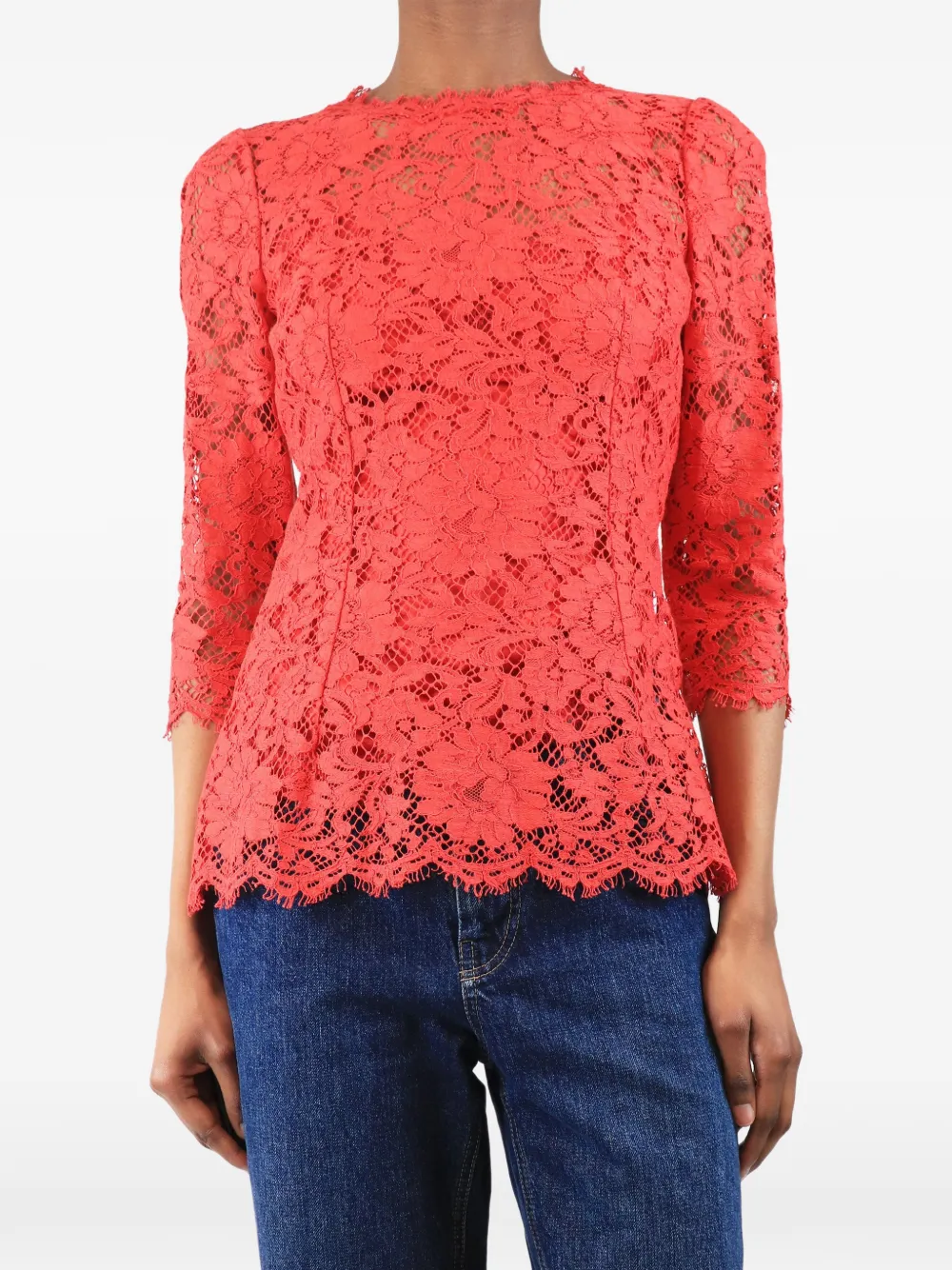 Dolce & Gabbana Pre-Owned Spitzenbluse mit Dreiviertelärmeln - Rot