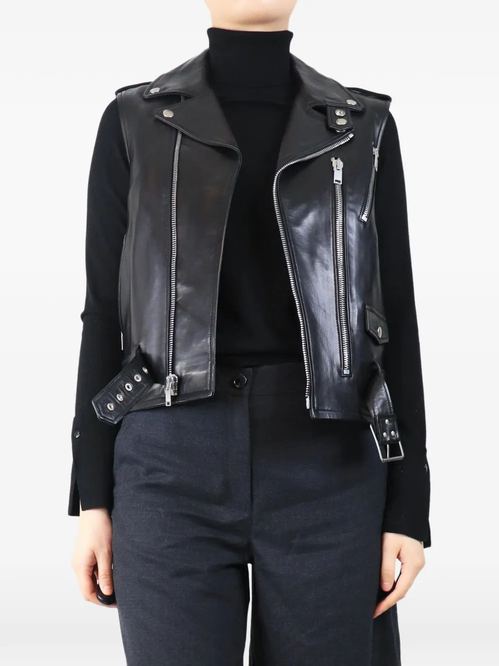 Saint Laurent Pre-Owned Bikerweste mit Gürtel - Schwarz