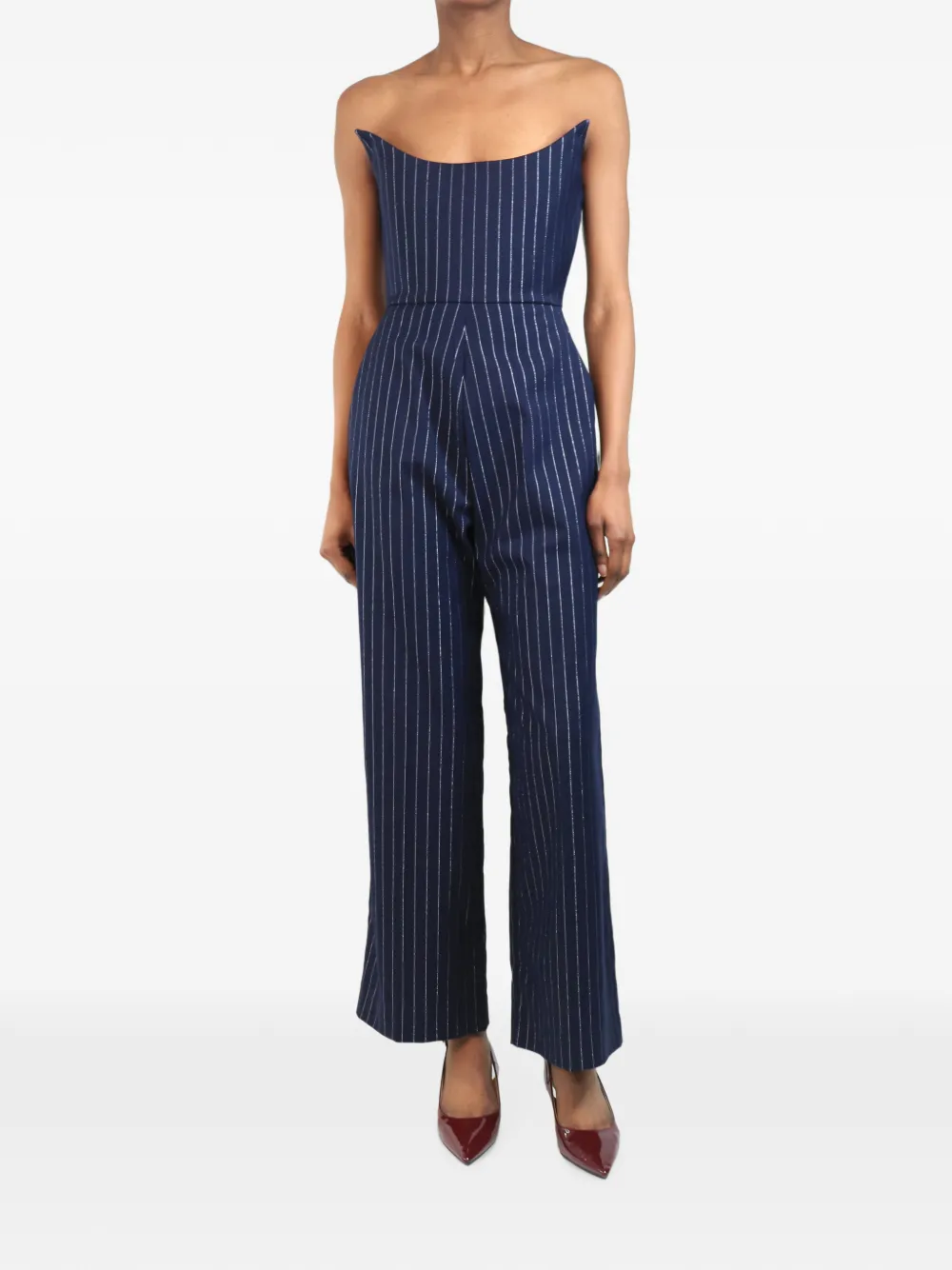 Alex Perry pinstripe strapless jumpsuit - Blue