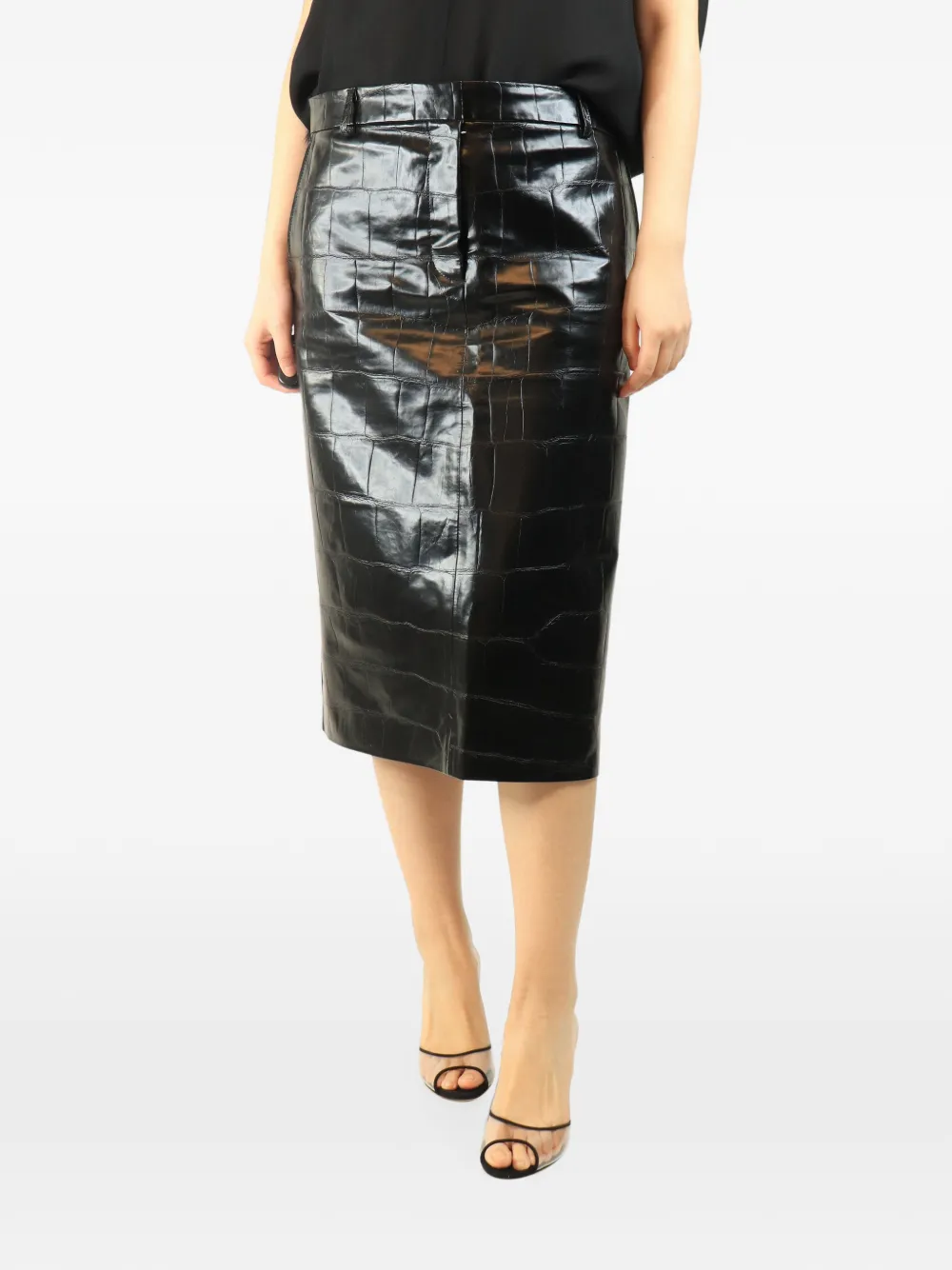 Stella McCartney Pre-Owned Gonna midi con effetto coccodrillo - Nero