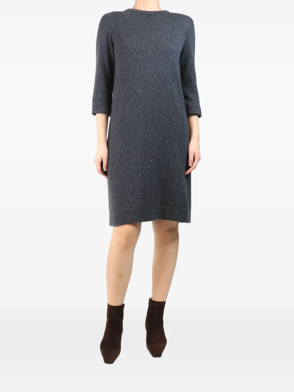 Brunello Cucinelli Vintage Gestricktes Kleid mit Pailletten - Grau