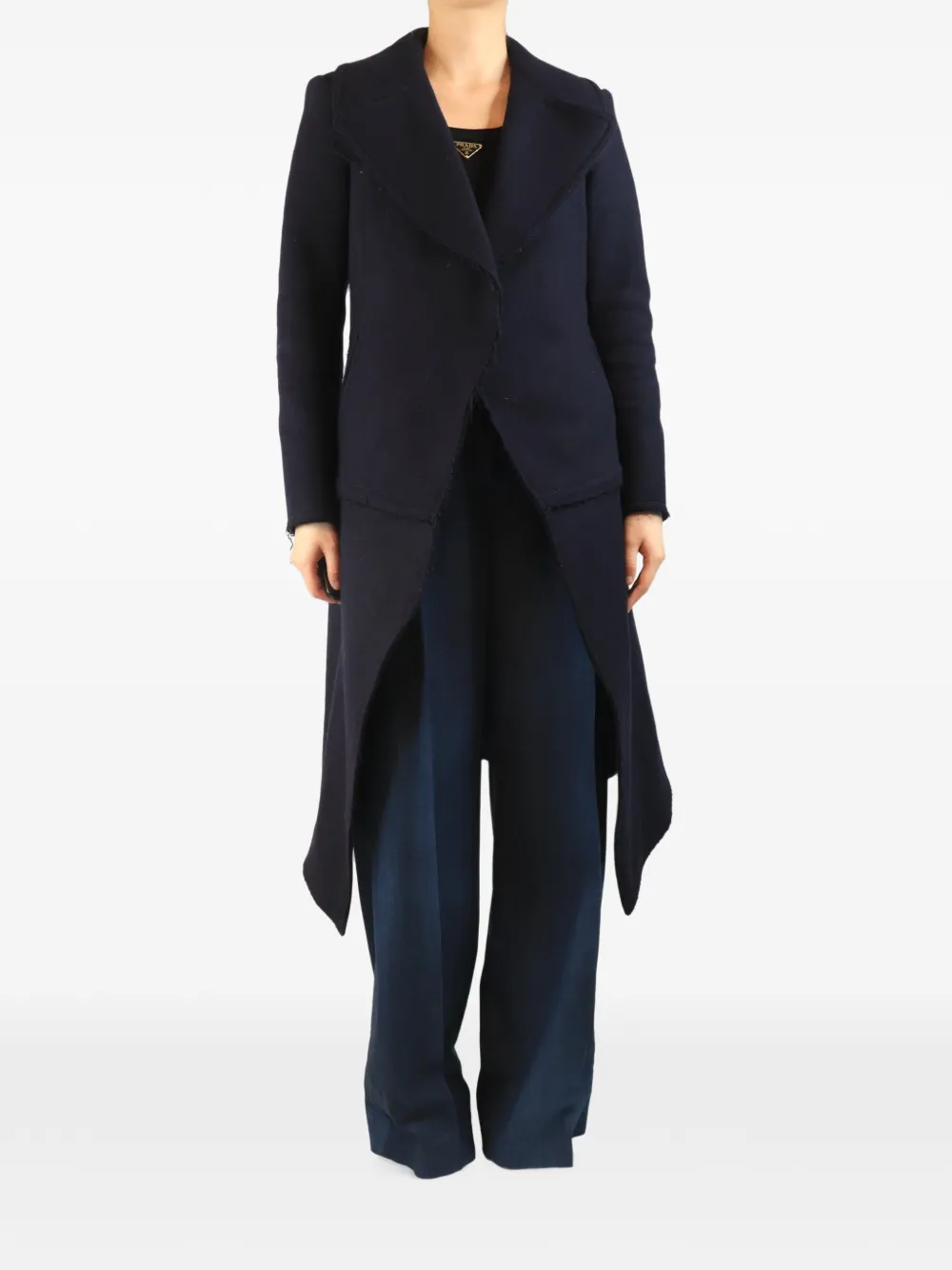 Celine Pre-Owned frayed-edge single-breasted coat - Blue