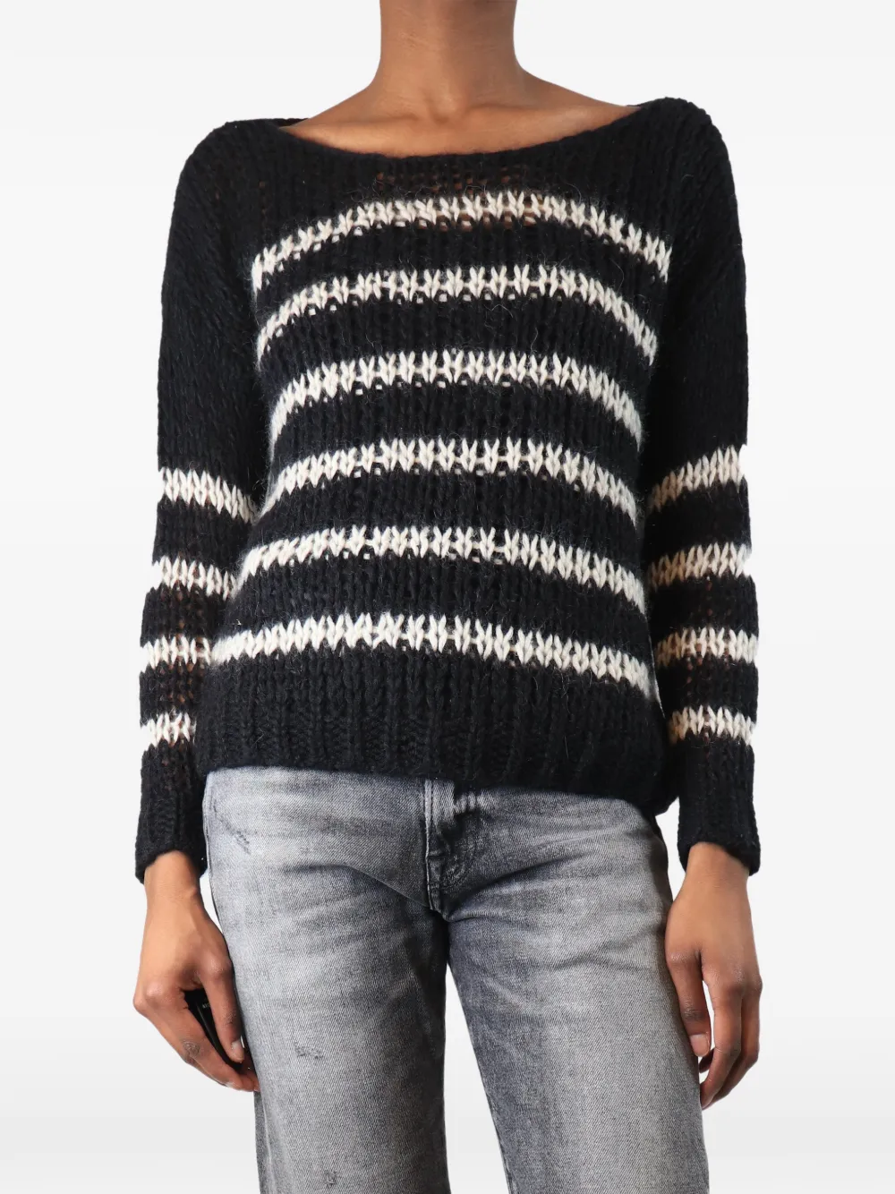 Saint Laurent Pre-Owned Gestreifter Pullover - Schwarz