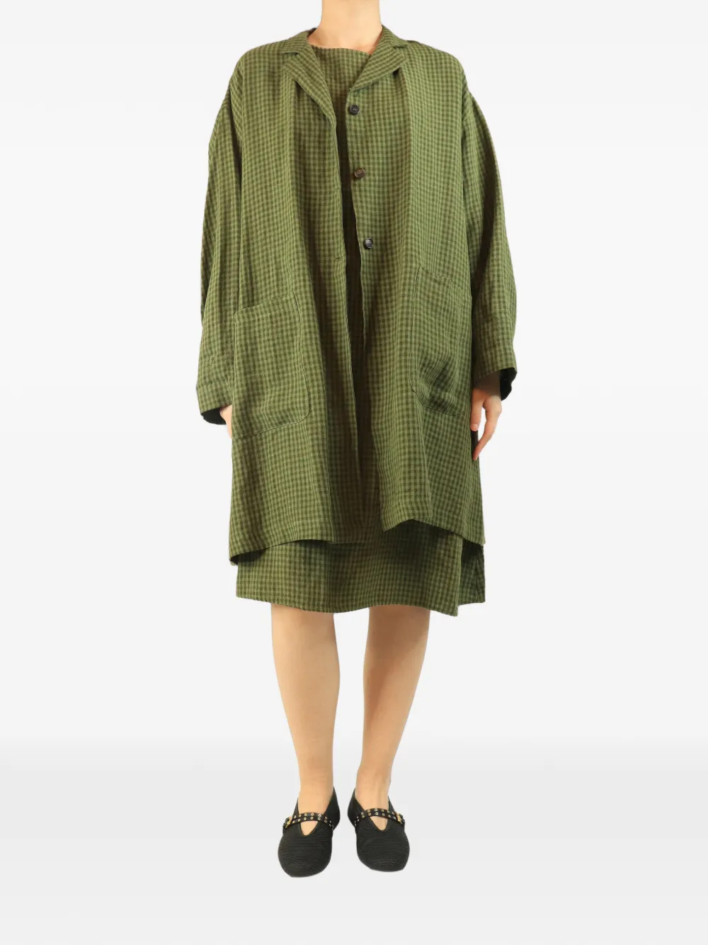Apuntob gingham midi dress and coat set - Green