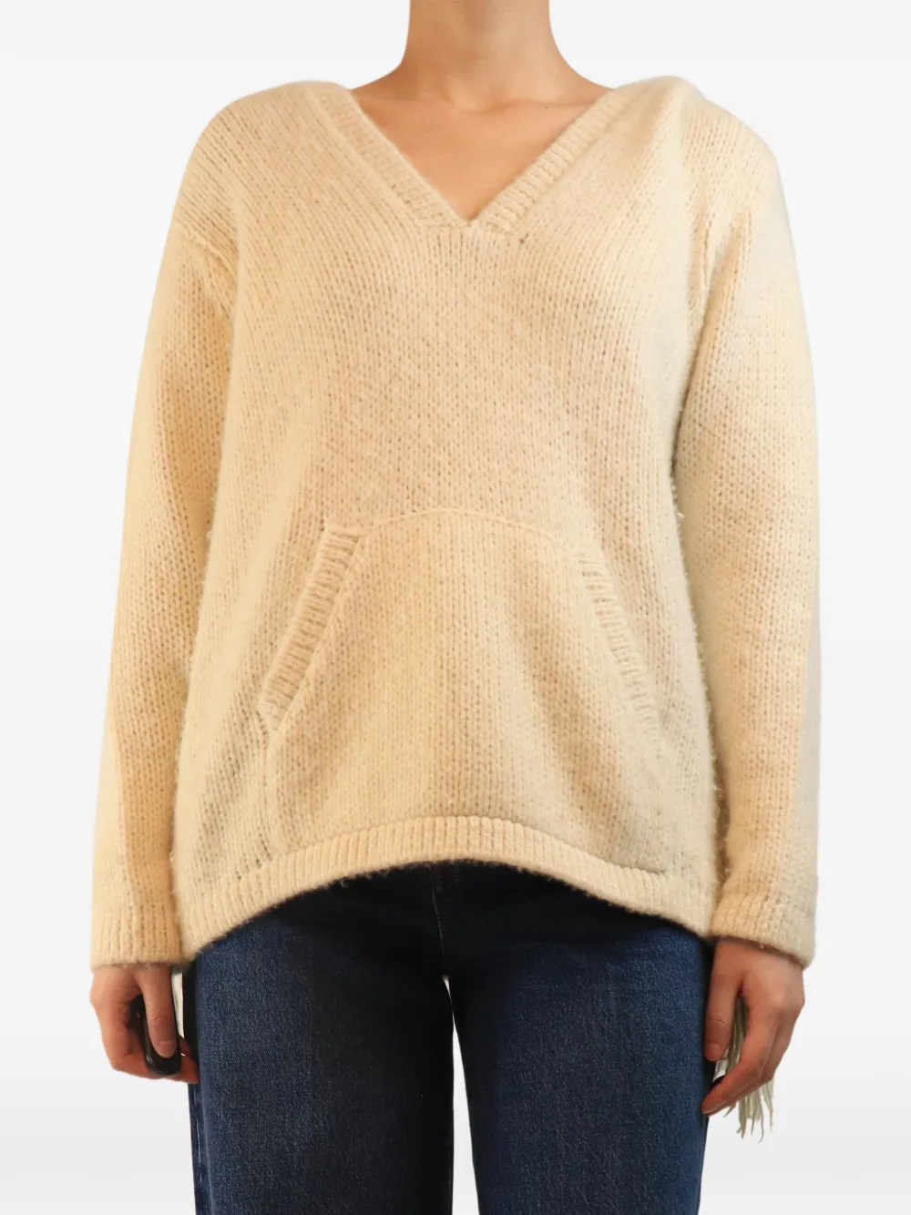 Gabriela Hearst fringed V-neck hoodie - Neutrals