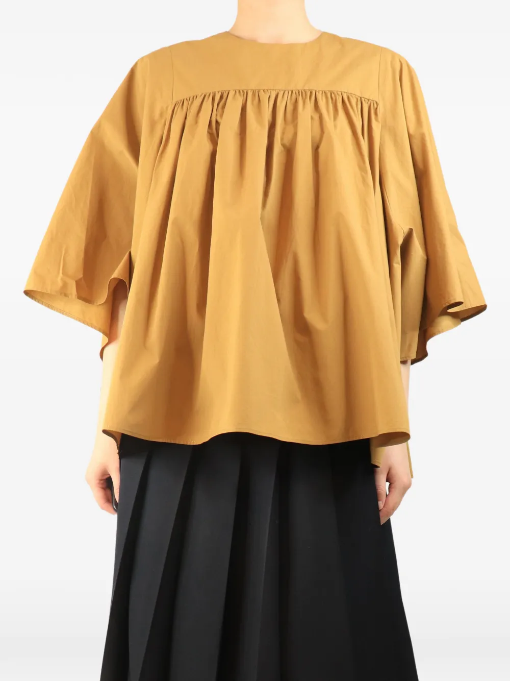 Raey gathered flared-sleeve blouse - Brown