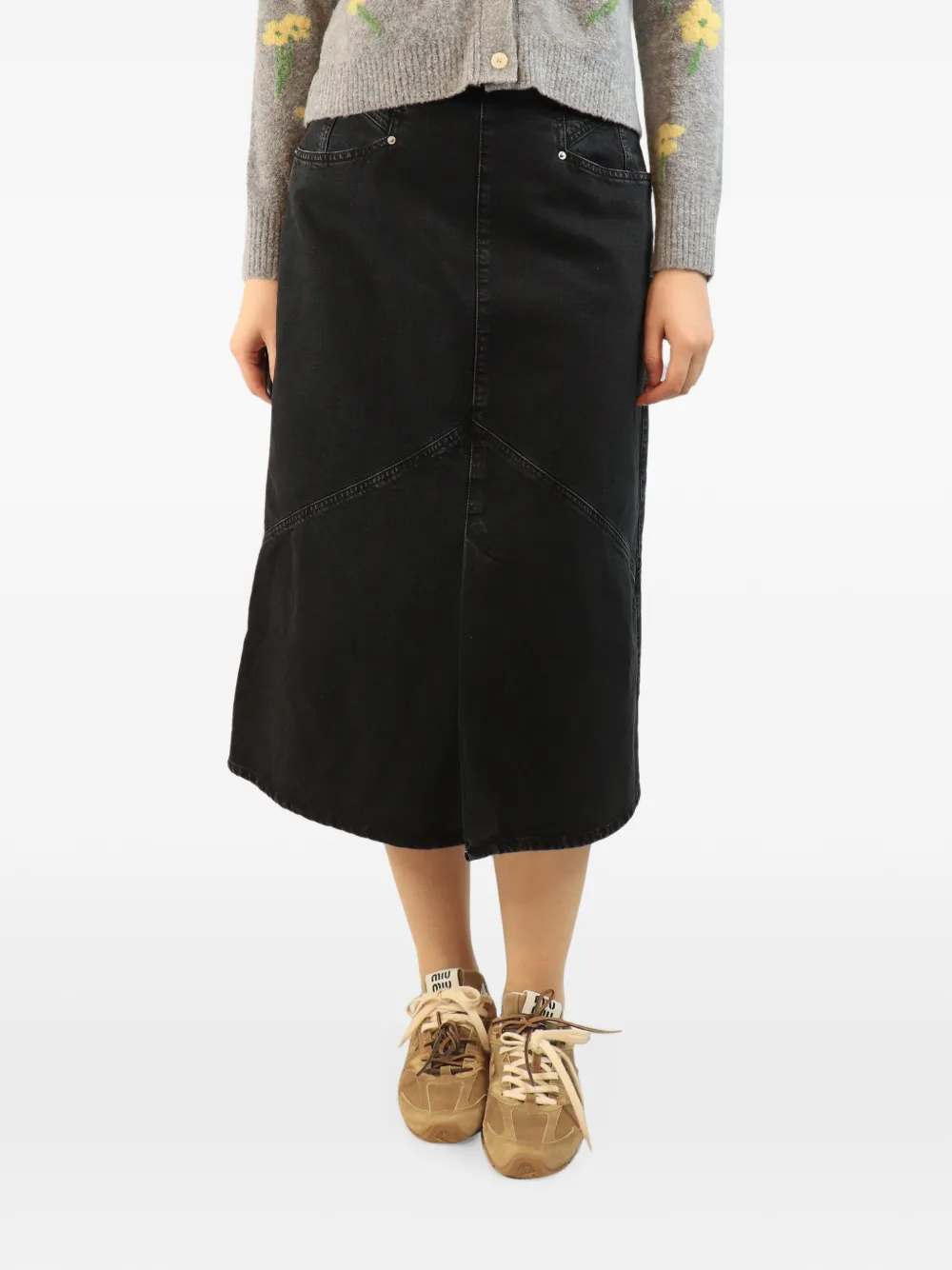 Isabel Marant Vintage Gonna midi denim con effetto schiarito - Nero