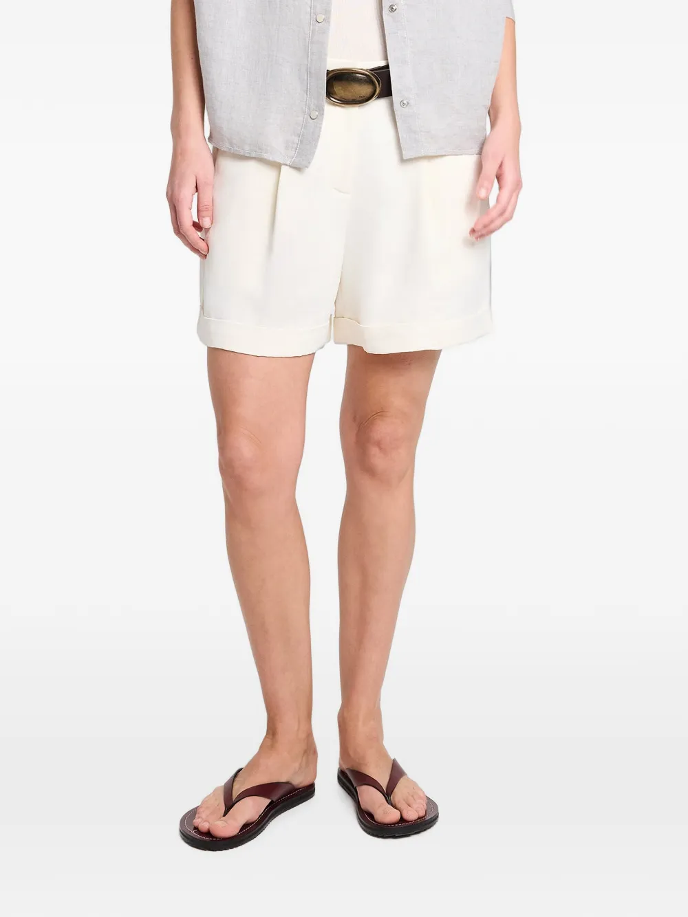 Twp Cisco Pleated Turn-up Shorts in Neutrals, view 4