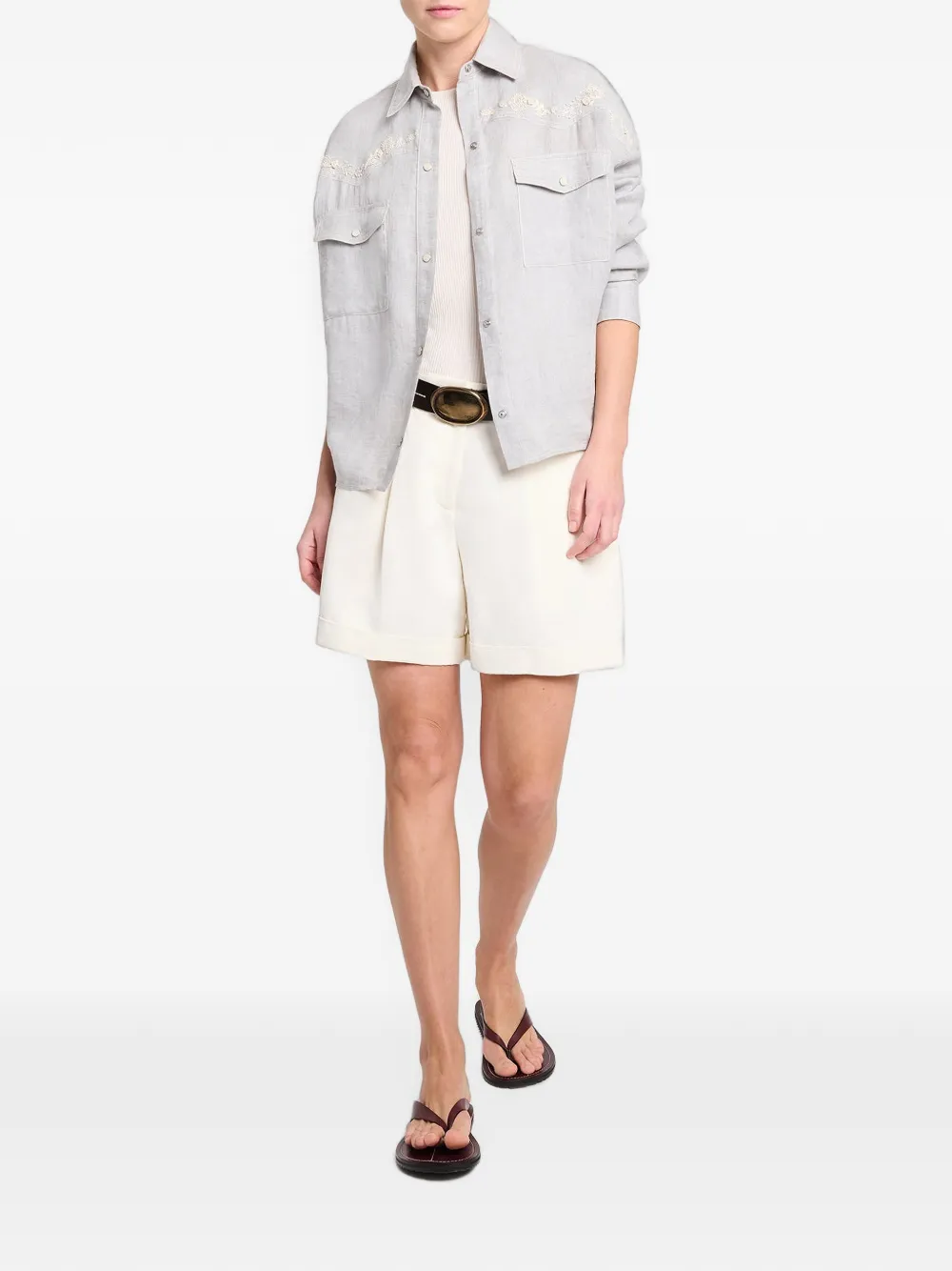 Twp Cisco Pleated Turn-up Shorts in Neutrals, view 2