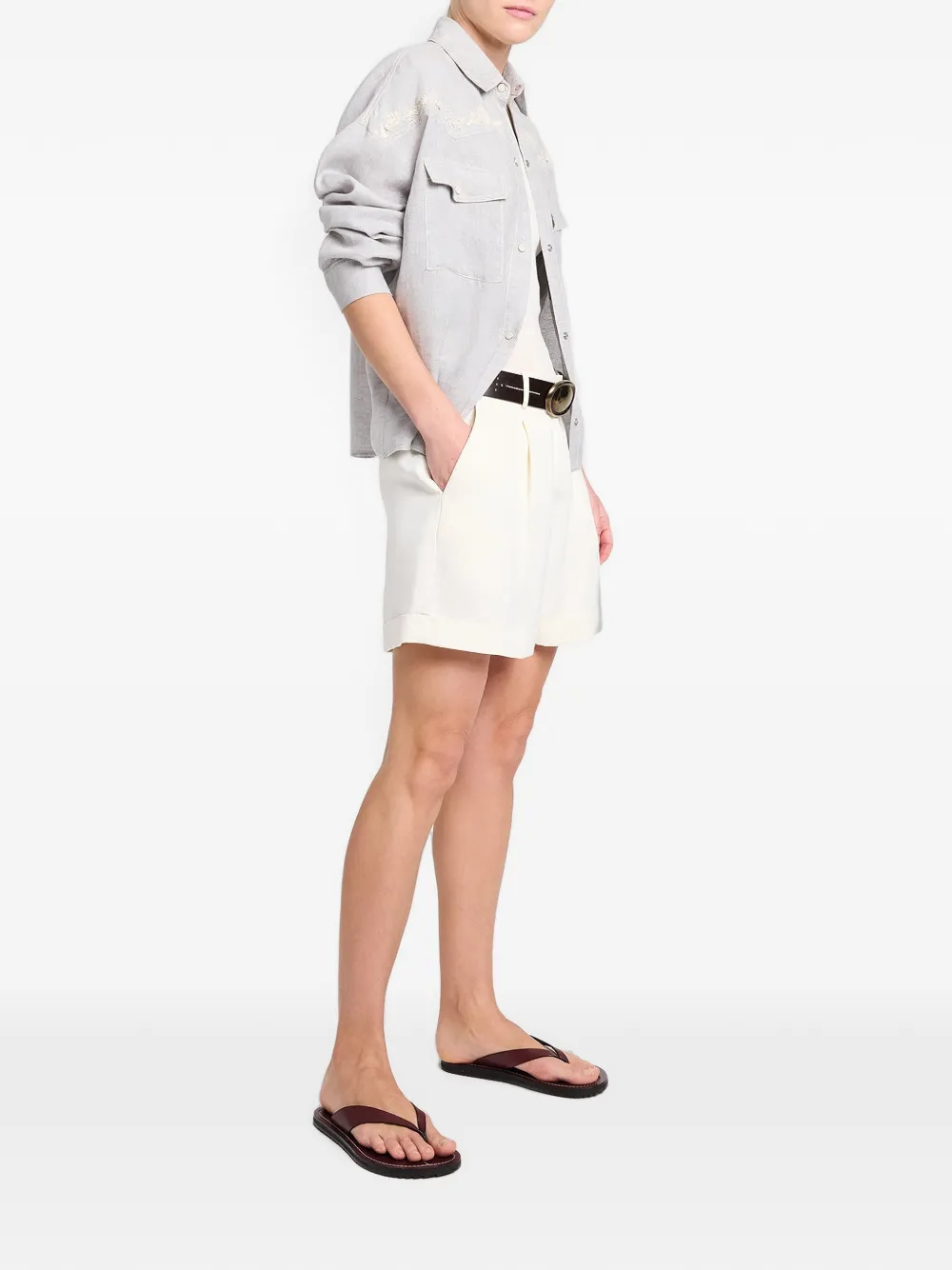 Twp Cisco Pleated Turn-up Shorts in Neutrals, view 3