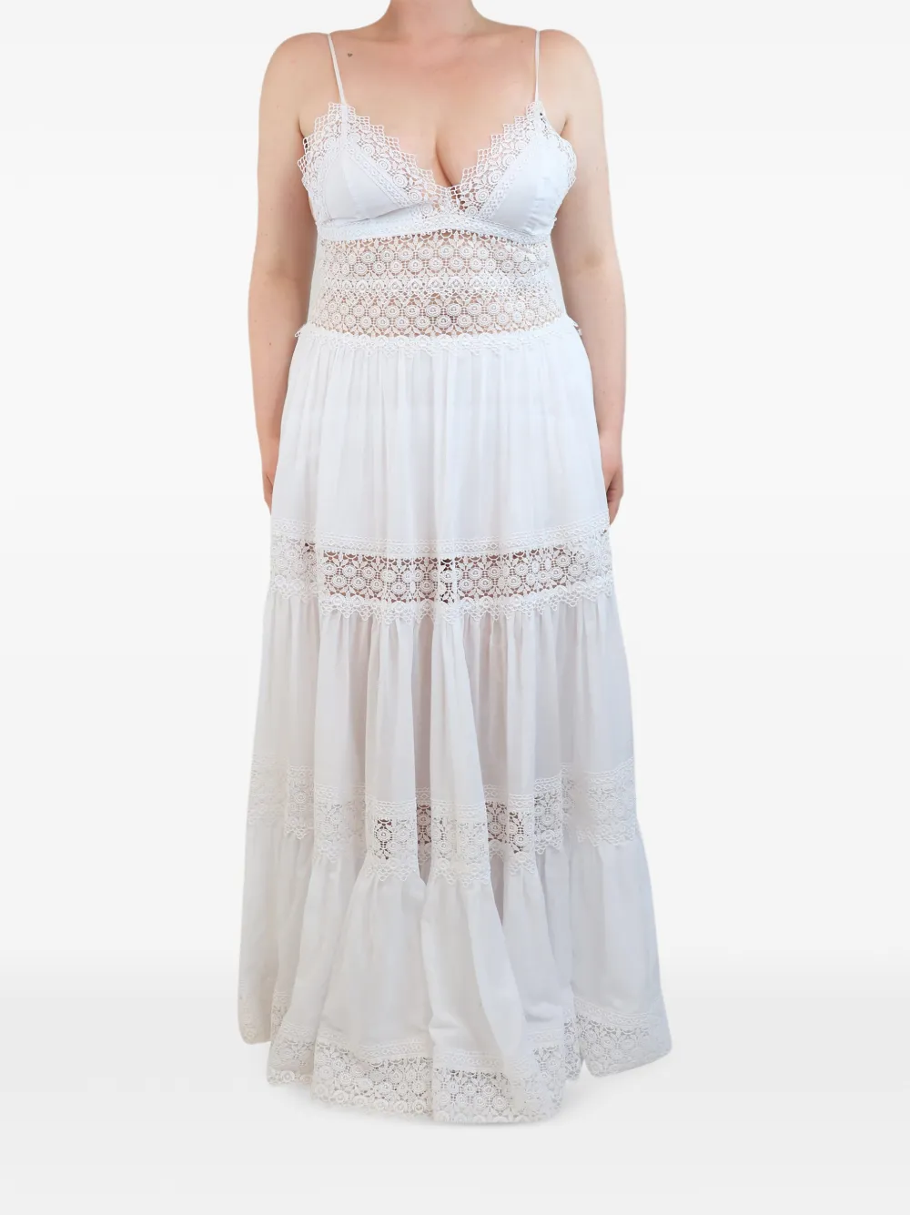Charo Ruiz Ibiza embroidered tiered maxi dress - White