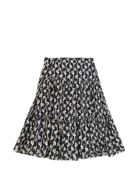 ME+EM Ginko leaf-print tiered midi skirt