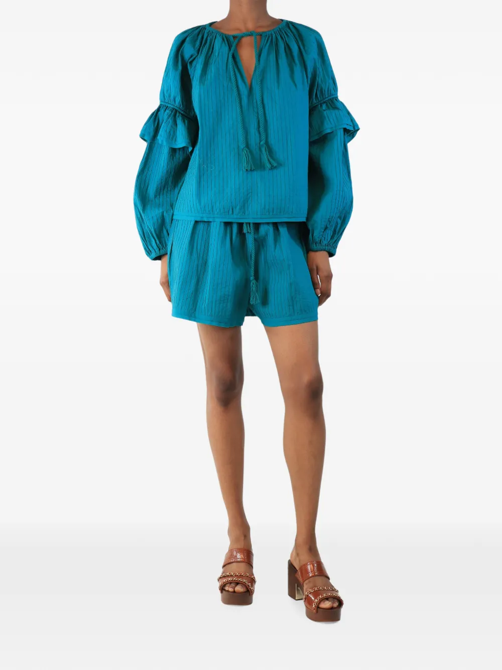 Ulla Johnson Set con shorts e ruches - Blu