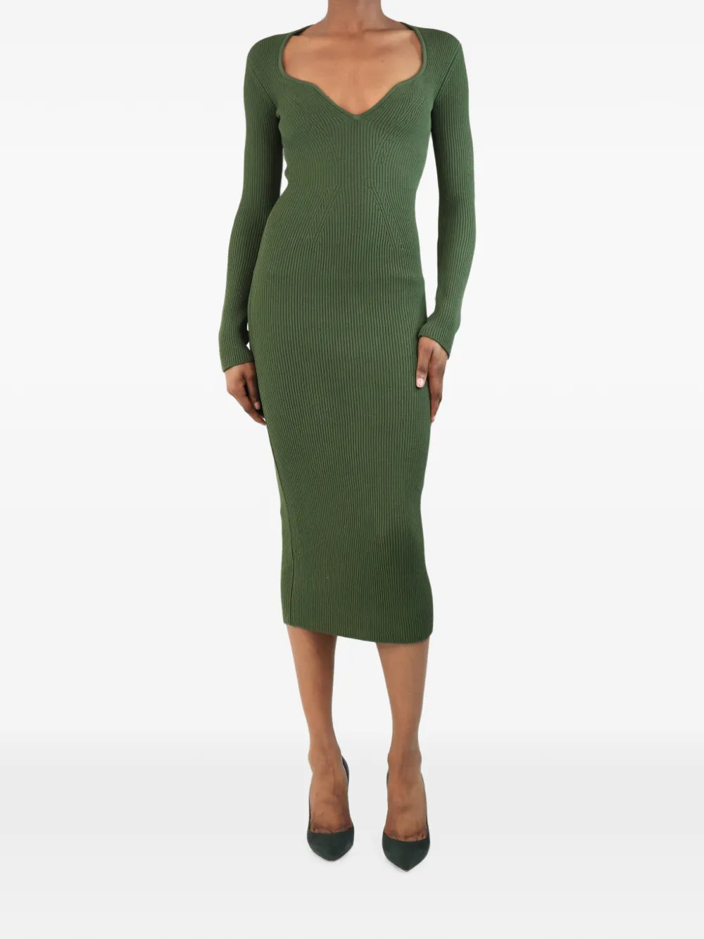 KHAITE Pre-Owned Geripptes Alessandra Midikleid - Grün