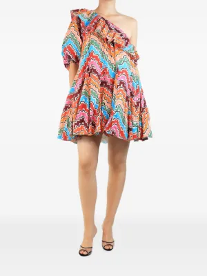 rhode one shoulder dress RHODE Ozzie Print Belted Mini One Shoulder Dress M
