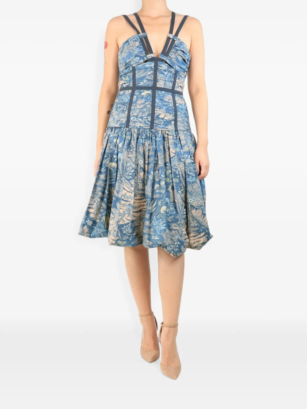 Pre-owned Ulla Johnson Floral-print Pleated-design Midi Dress In Blue