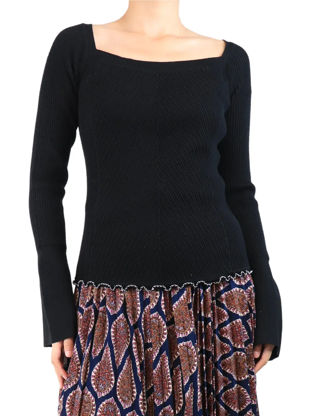 3.1 Phillip Lim Geripptes Oberteil mit Perlenbesatz - Schwarz
