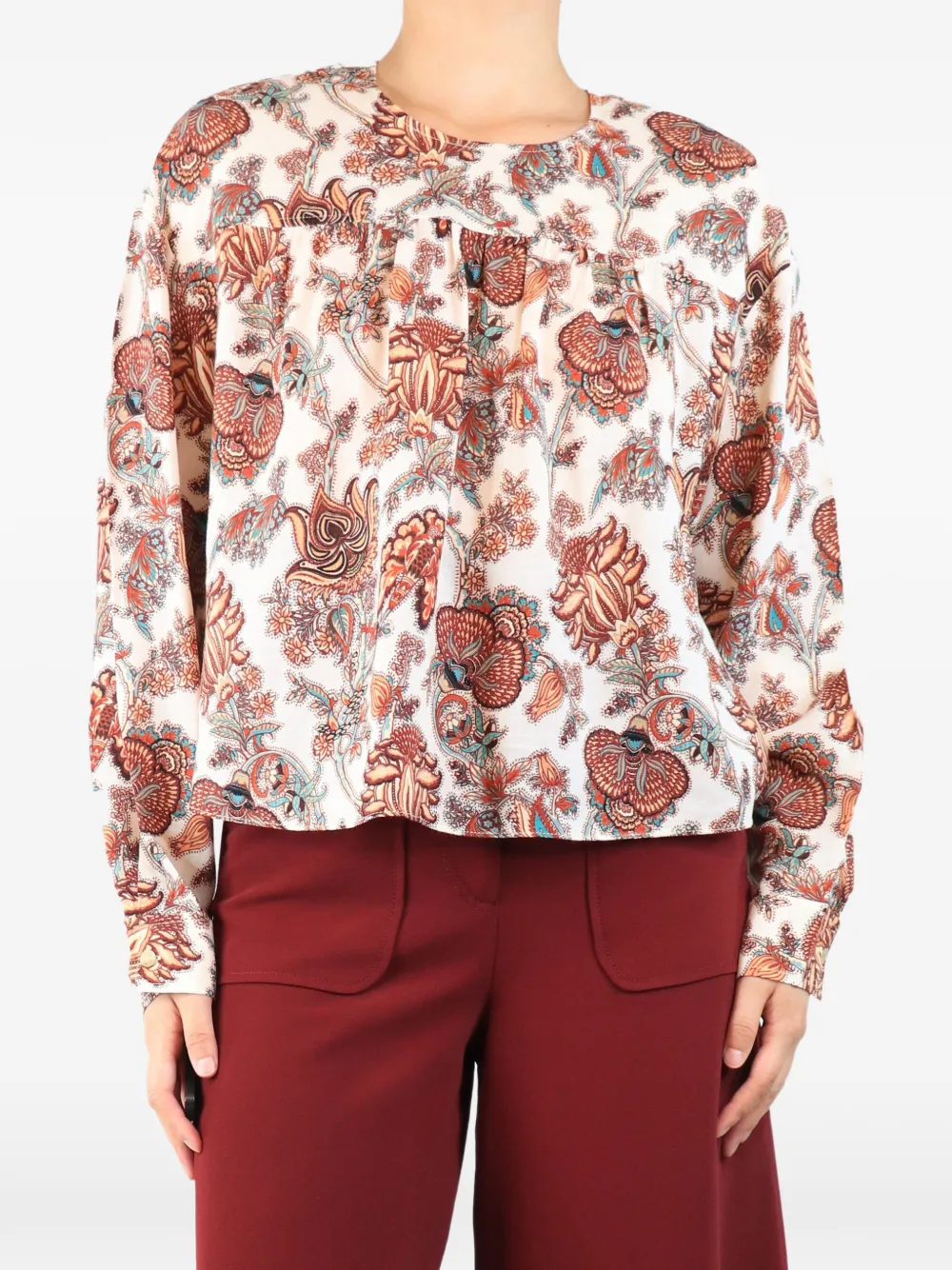 Pre-owned Ulla Johnson Esen Floral-print Blouse In Brown