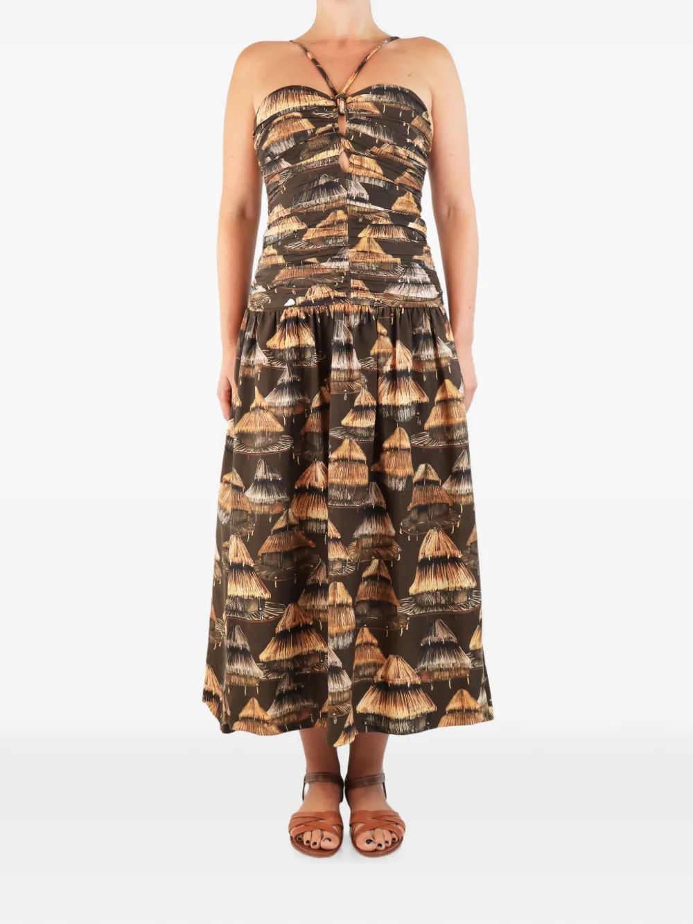 FARM Rio printed halterneck midi dress - Brown