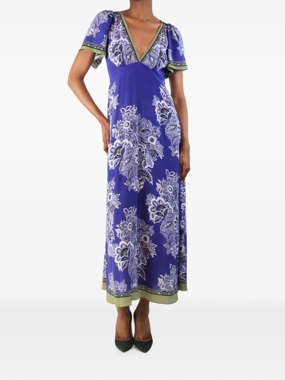 Etro Pre-Owned robe mi-longue en soie à col v et à fleurs - Violet