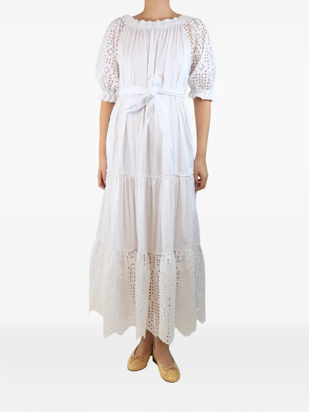 D.Exterior robe ceinturée à broderie anglaise - Blanc D.Exterior robe ceinturée à broderie anglaise - Blanc