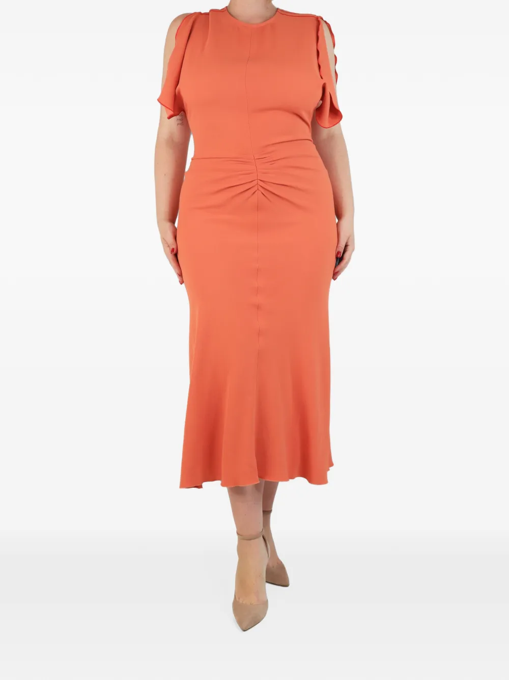 Victoria Beckham ruched midi dress - Orange