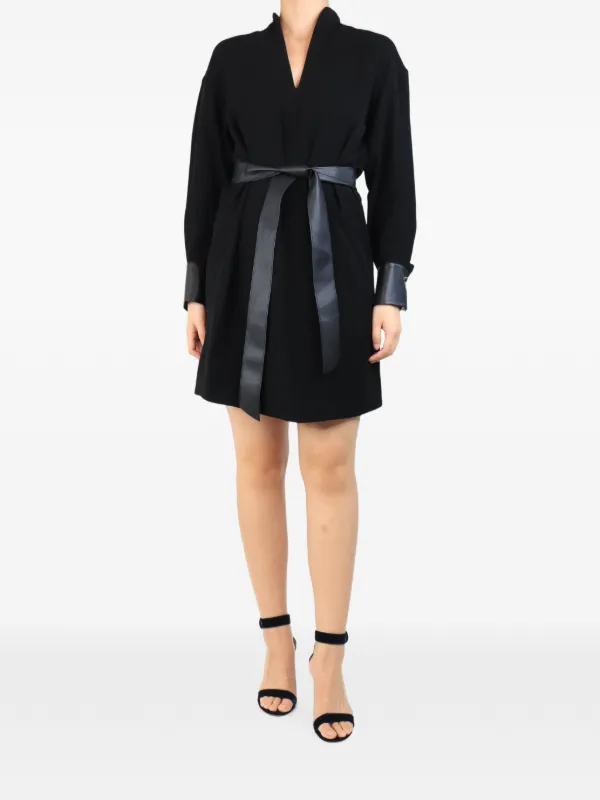 vince black dress V-neck Belted Mini | use only non festive attire A-Line V-Neck 3/4 Sleeves Set Option:Dress & 1 Clip