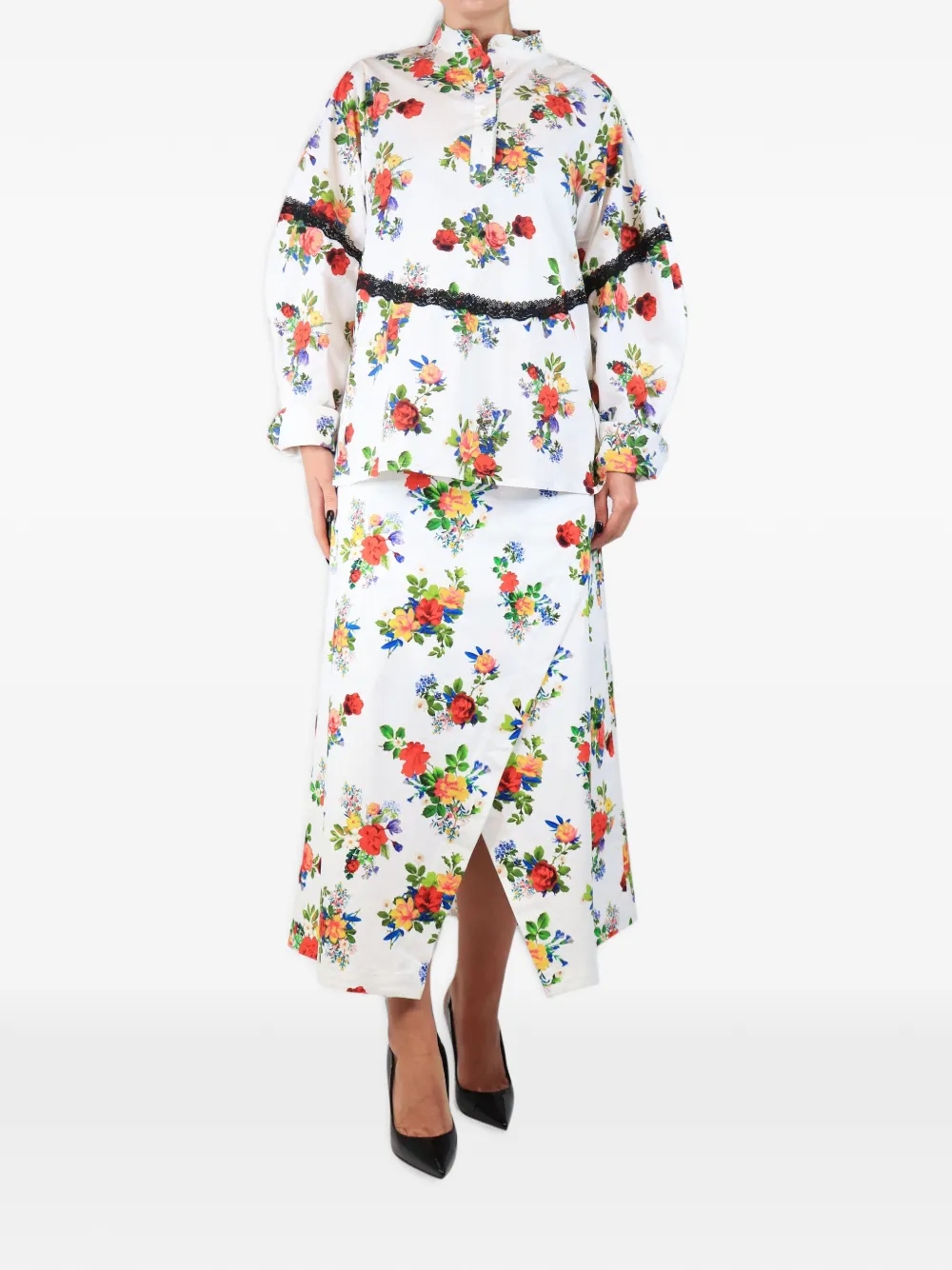 Kika Vargas Set camicia e gonna a fiori - Bianco