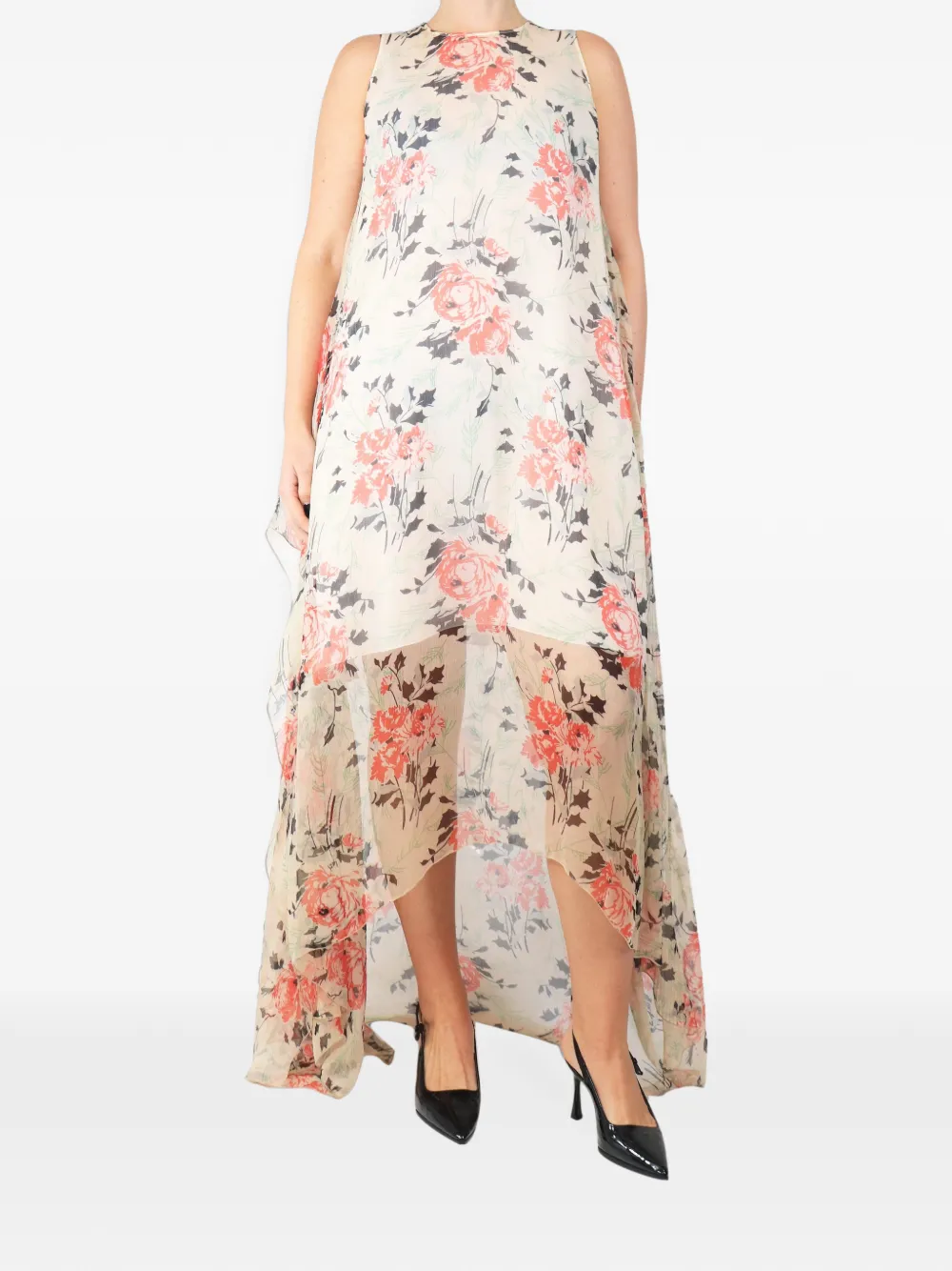 Loewe Pre-Owned asymmetric floral-print maxi dress - Neutrals