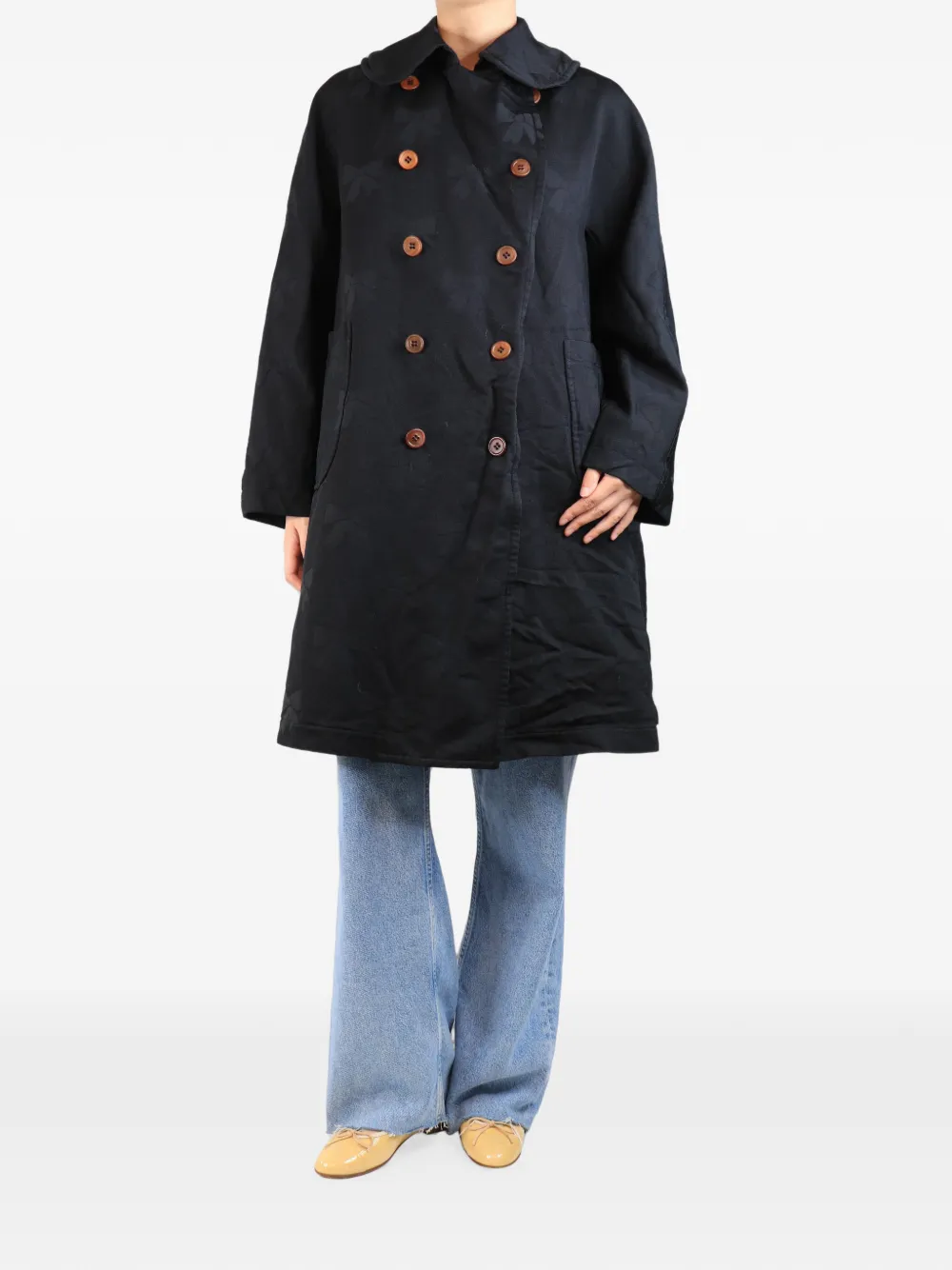Comme Des Garçons Pre-Owned Doppelreihiger Mantel aus Jacquard - Schwarz