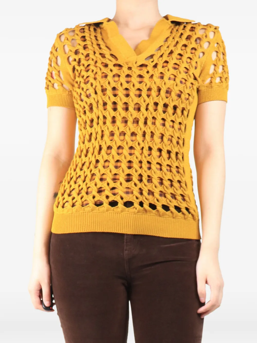 Fendi Pre-Owned Poloshirt aus Häkelstrick - Gelb