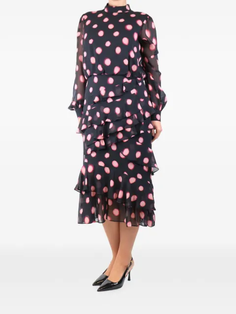 Saloni ruffled-design polka-dot midi dress